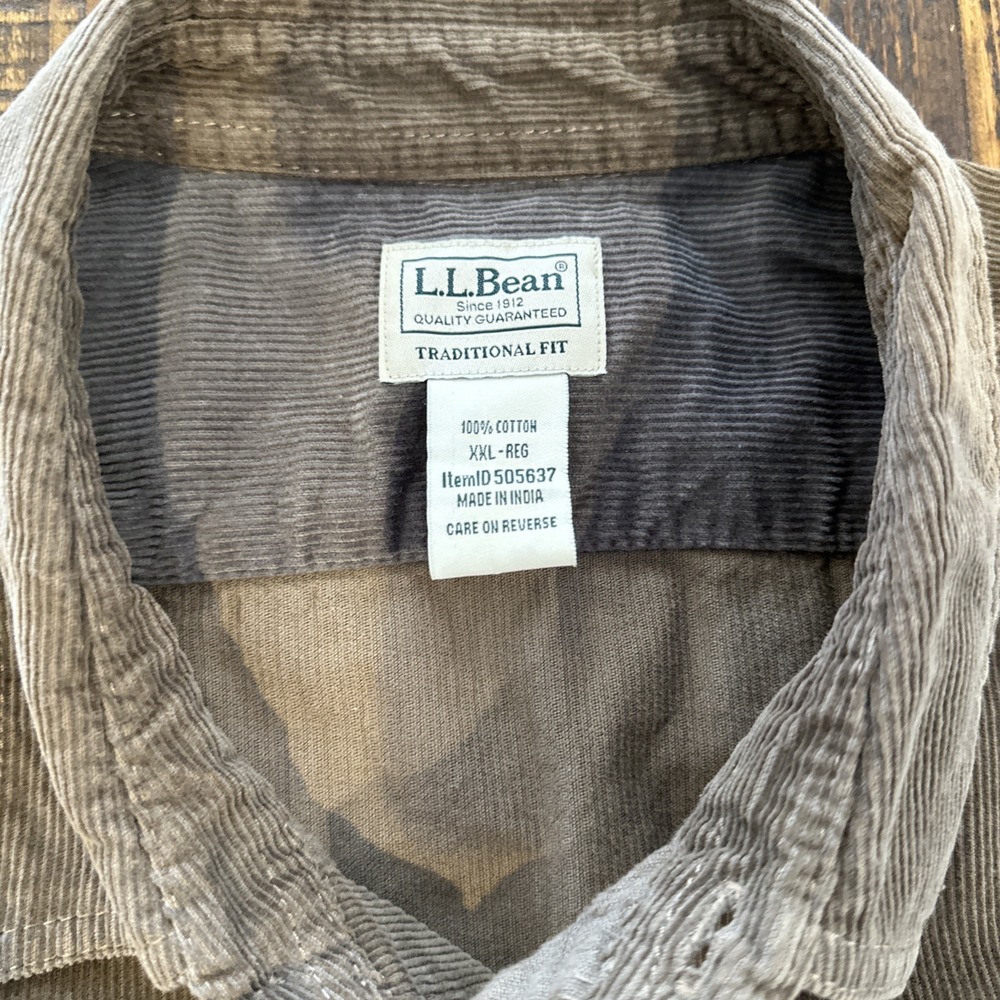 LL BEAN BROWN CORDUROY SHIRT BUTTON DOWN XXL REG 2XL - Picture 2 of 4